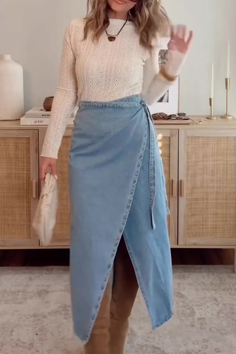 Women's Casual Versatile Cross Tie Denim Skirt