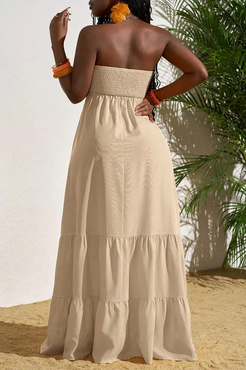 Women's Casual Vacation Ruffle Hem Stretch Strapless Dress