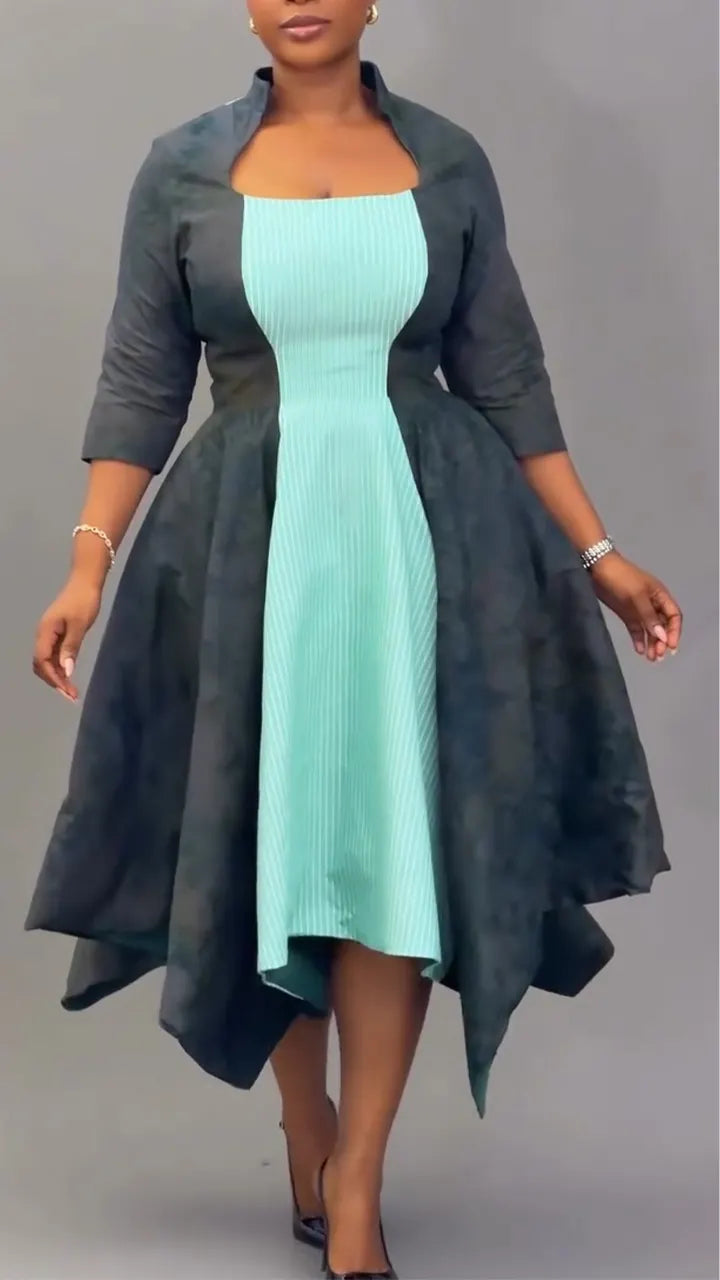 Women Stand Up Collar Patchwork Irregular Temperament Casual Dress