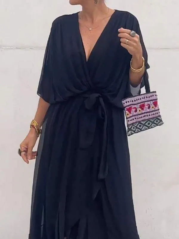 Women Stylish and elegant V-neck chiffon midi dress