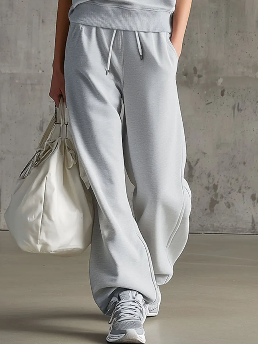 Casual Retro Denim Patchwork Light Gray Sleeveless Sweatshirt And Pants Set