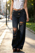 Women's Ripped Laundry Casual Wide Leg Jeans