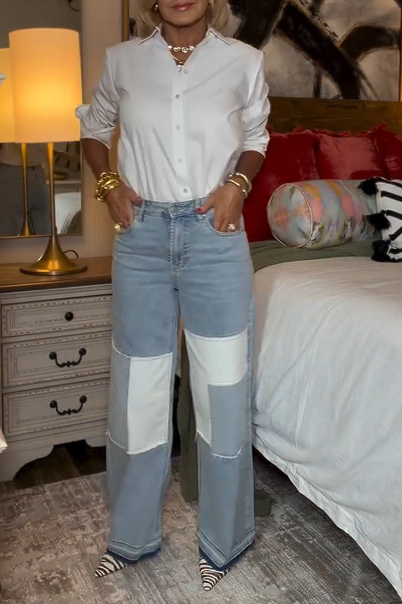 Women's Washed and Spliced Casual Jeans