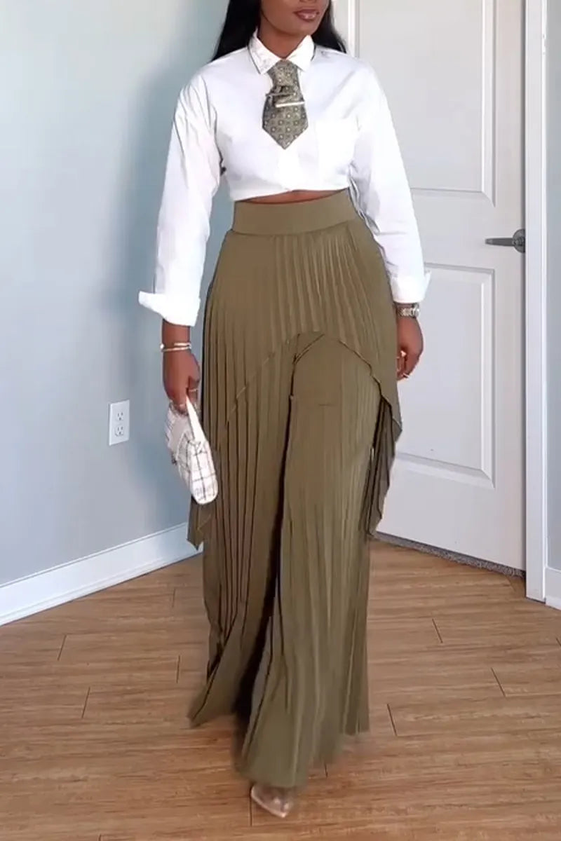 Women's Fashion Cropped Blouse or Double Layer Pleated Pants
