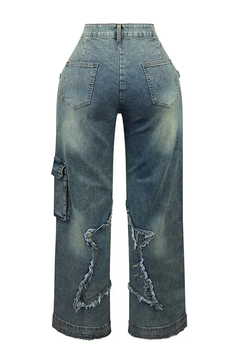 Fashion Star Fringe Raw Wide Leg Jeans