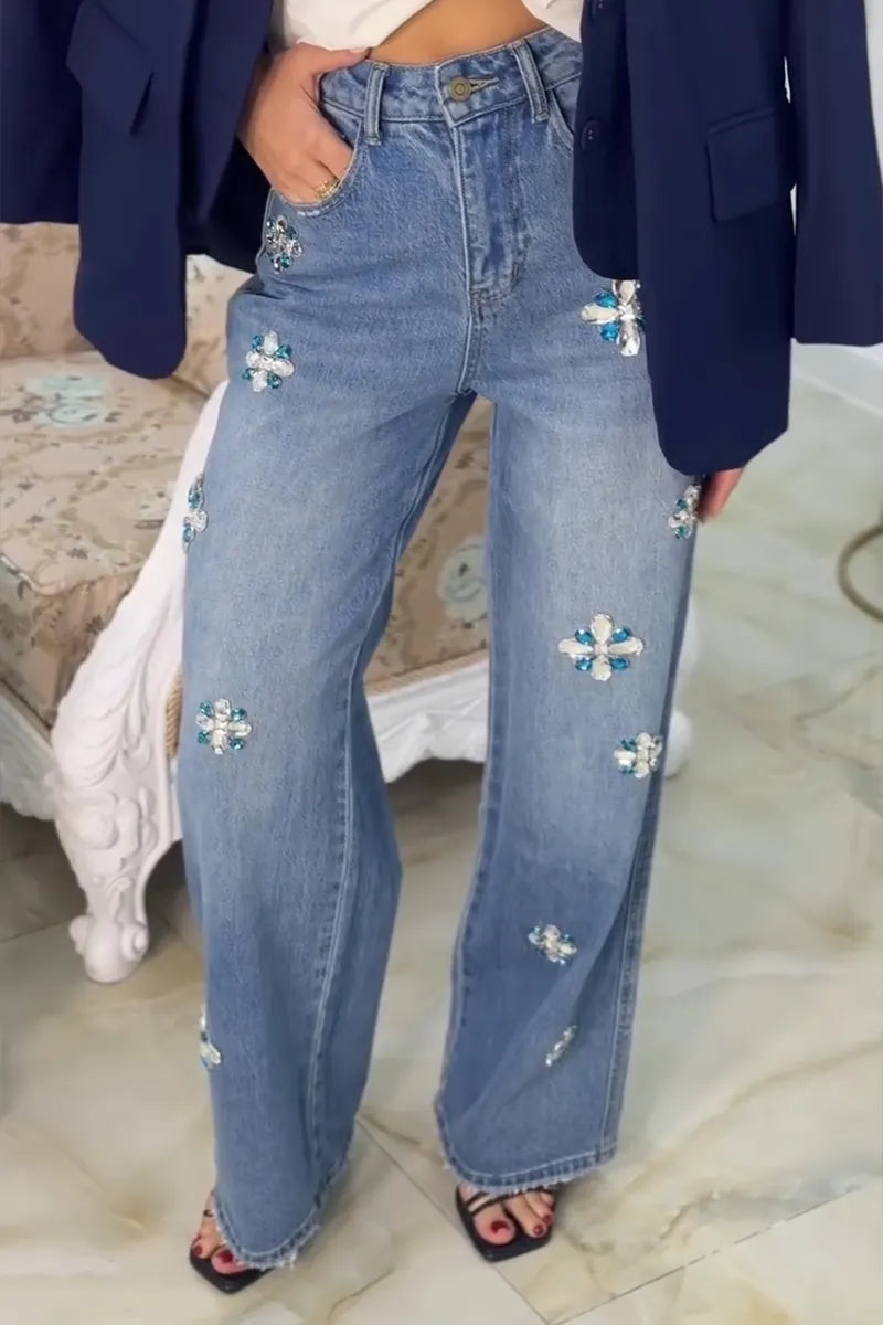 Women's Casual Lace Up Loose Wide Leg Jeans