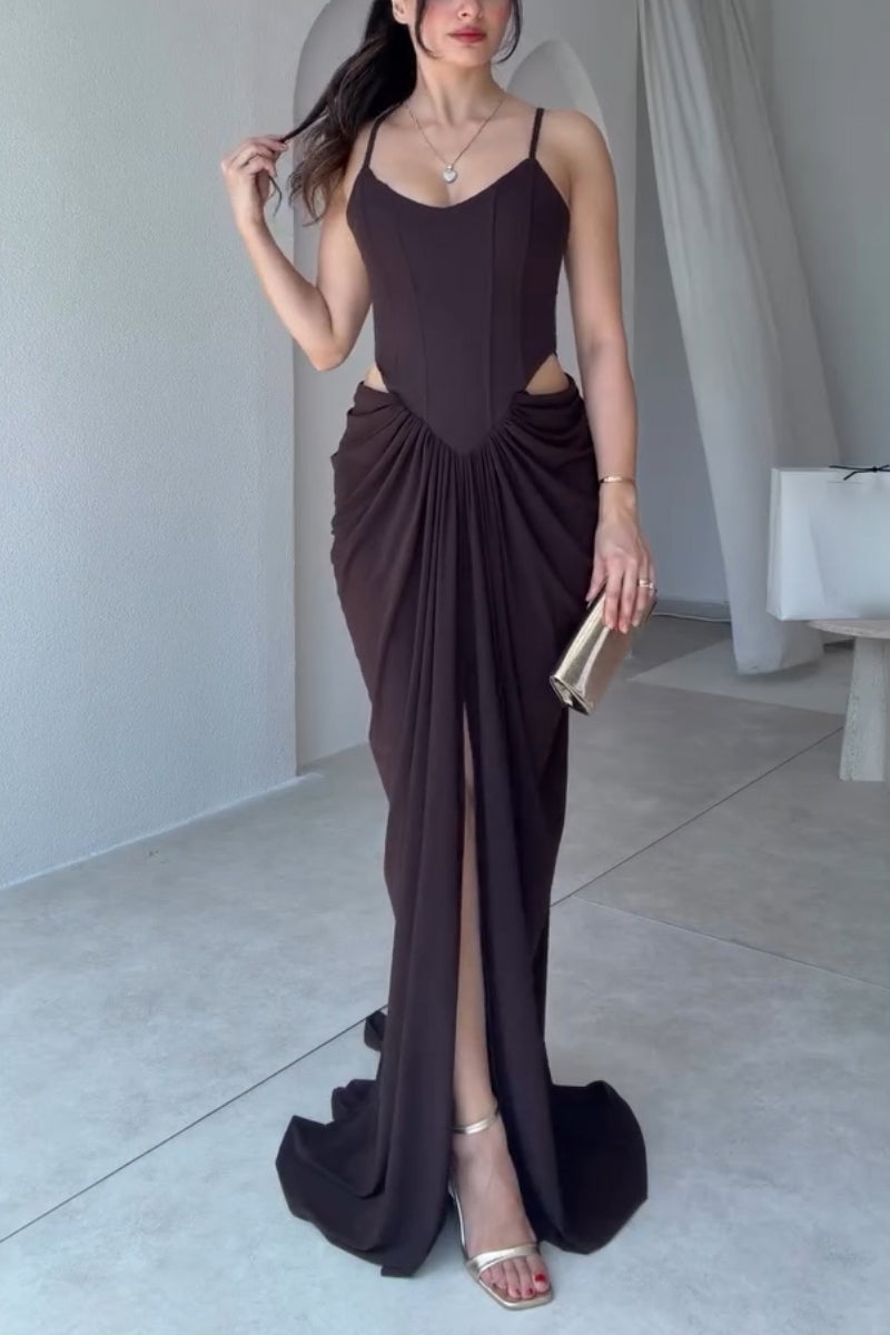 Women's Suspender Patchwork Slit Solid Color Elegant Temperament Dinner Party Style Dress