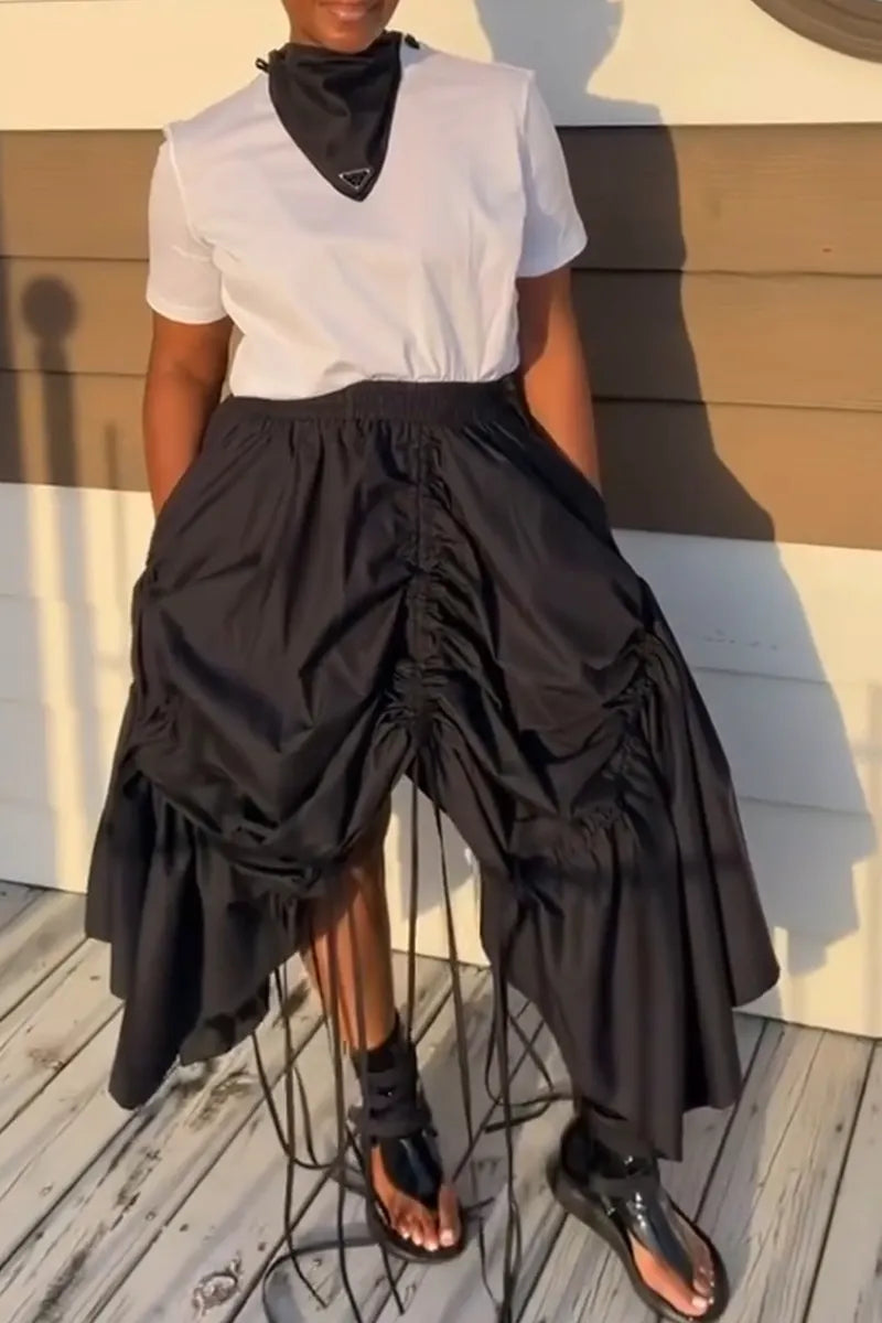 Women's Street Fashion Drawstring Asymmetric Skirt