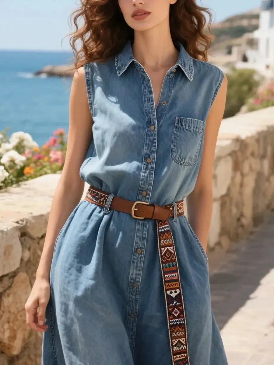 Women's Stylish Casual Sleeveless Denim Dress