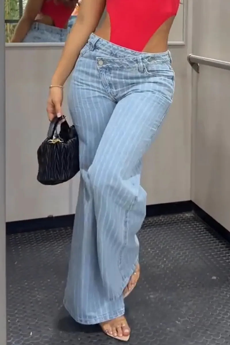 Women's Patchwork Vertical Washed Casual Jeans