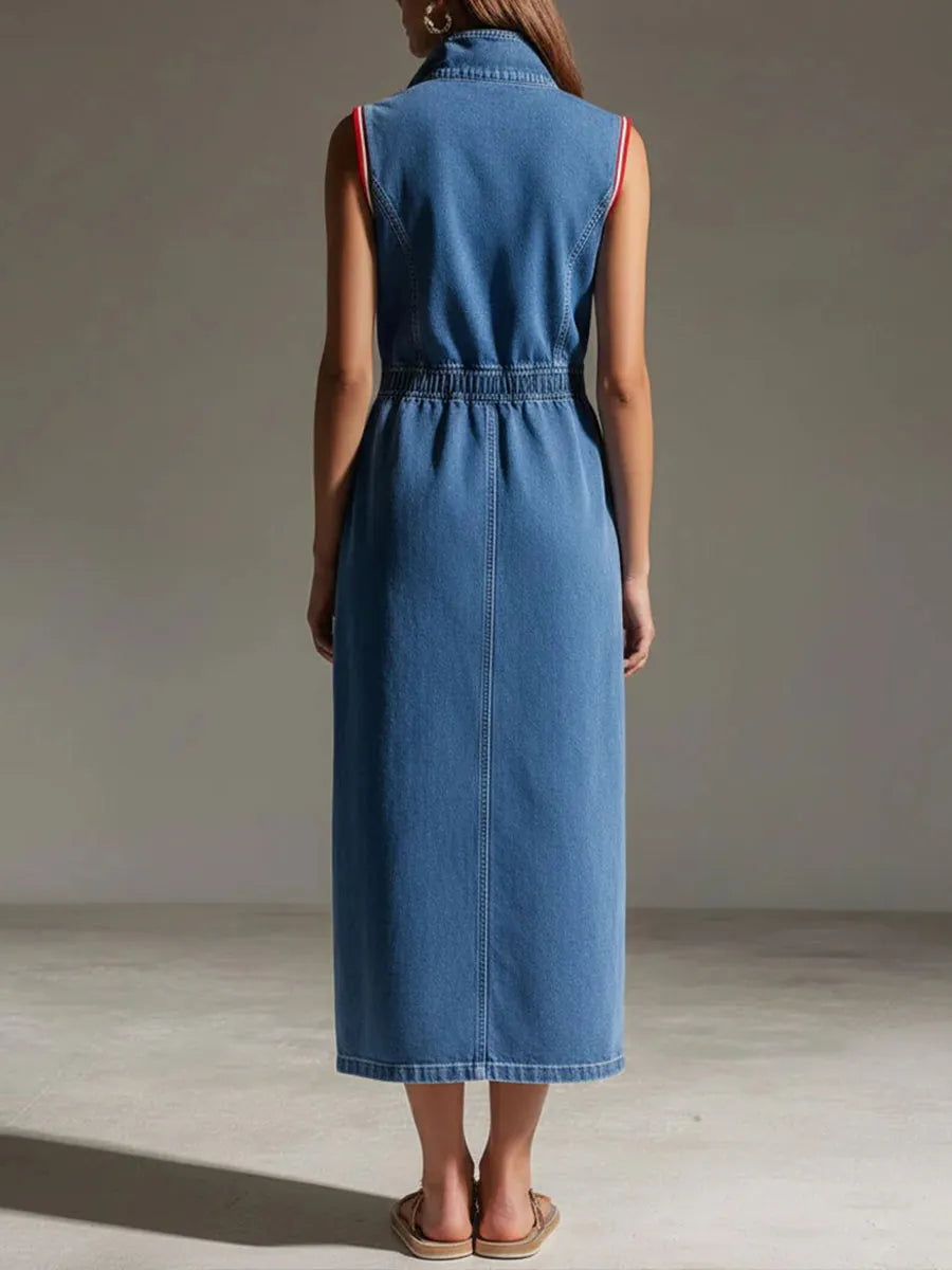 Casual Zipper Denim Sleeveless Dress