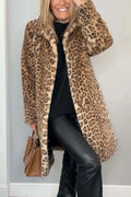 Women's Fashionable Leopard Lapel Faux Fur Winter Mid-Length Coat