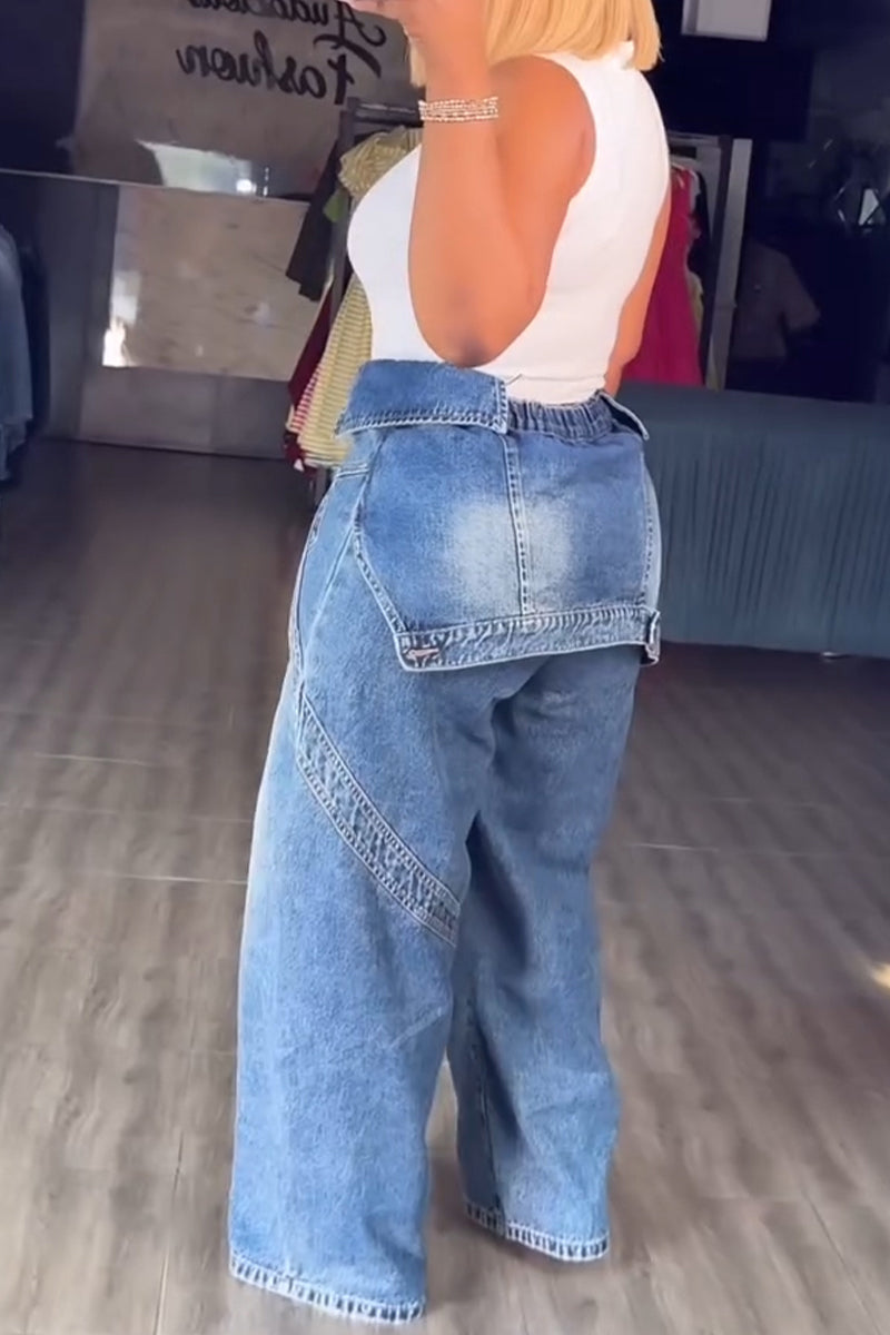 Women's Street Fashion Asymmetrical Overlapping Jeans