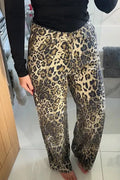 Women's Casual Leopard Print Wide Leg Jeans