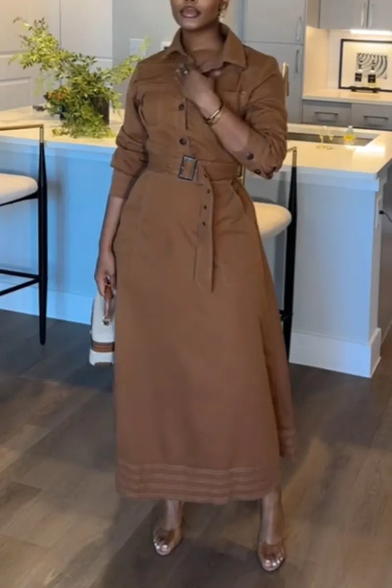 Women Collar and Waist Cinching Temperament Commuting Formal Dress
