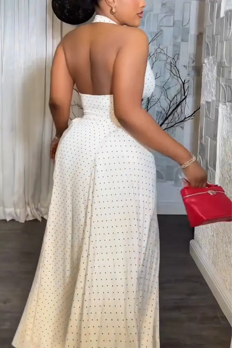 Women with Strapless and Waist Cinching Polka Dot Print Elegant Temperament Dress