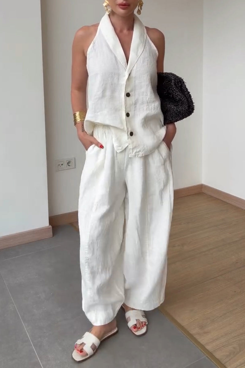 Women's Vacation Fashion Button Vest Loose Pants Two-Piece Set