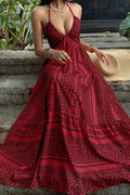Women's Casual Halter Pattern Print Maxi Dress