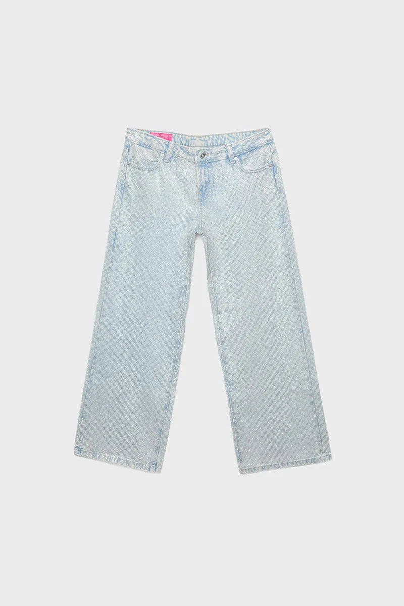 Women's Fashion Sparkling Rhinestone Star Pattern Patch Jeans