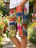Ethnicity Geometry Colorful Women's Art Print Casual Cotton Denim Pants