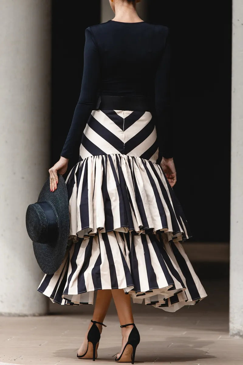 Women's Elegant Knit Top or Tiered-Hem Stripe Skirt