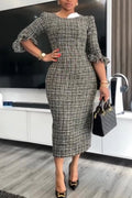 Women's Round Neck Slim Fit Elegant Temperament Tweed Dress