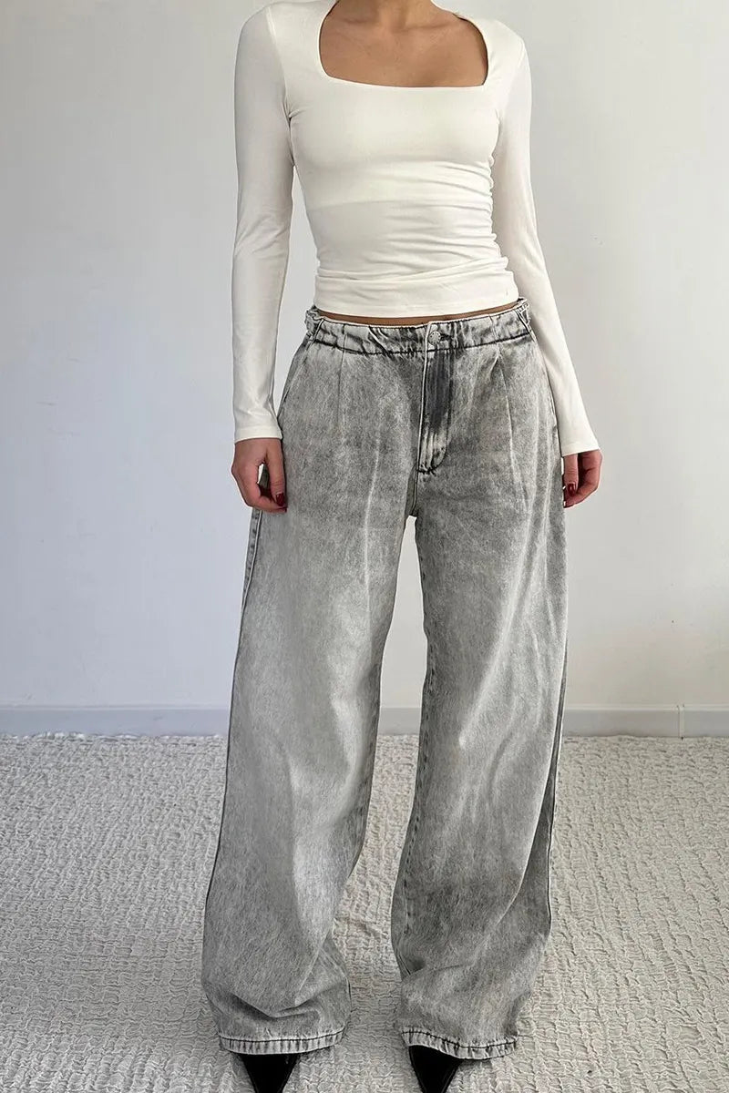 Ladies Low Rise Baggy Jeans With Dropped Waist