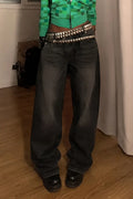 Women's Street Fashion Jeans with Studded Belt