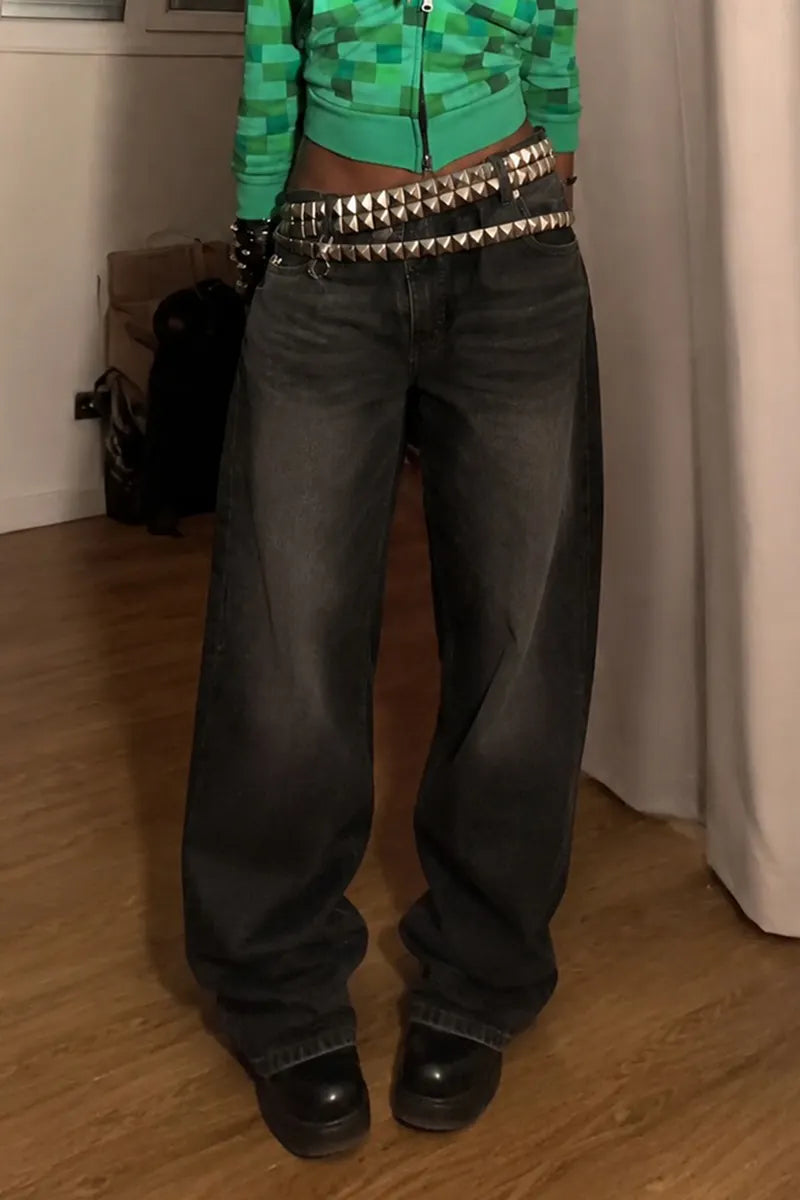 Women's Street Fashion Jeans with Studded Belt