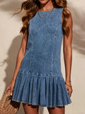Women's Casual Loose-fit Round-neck Sleeveless Ruffled Dress