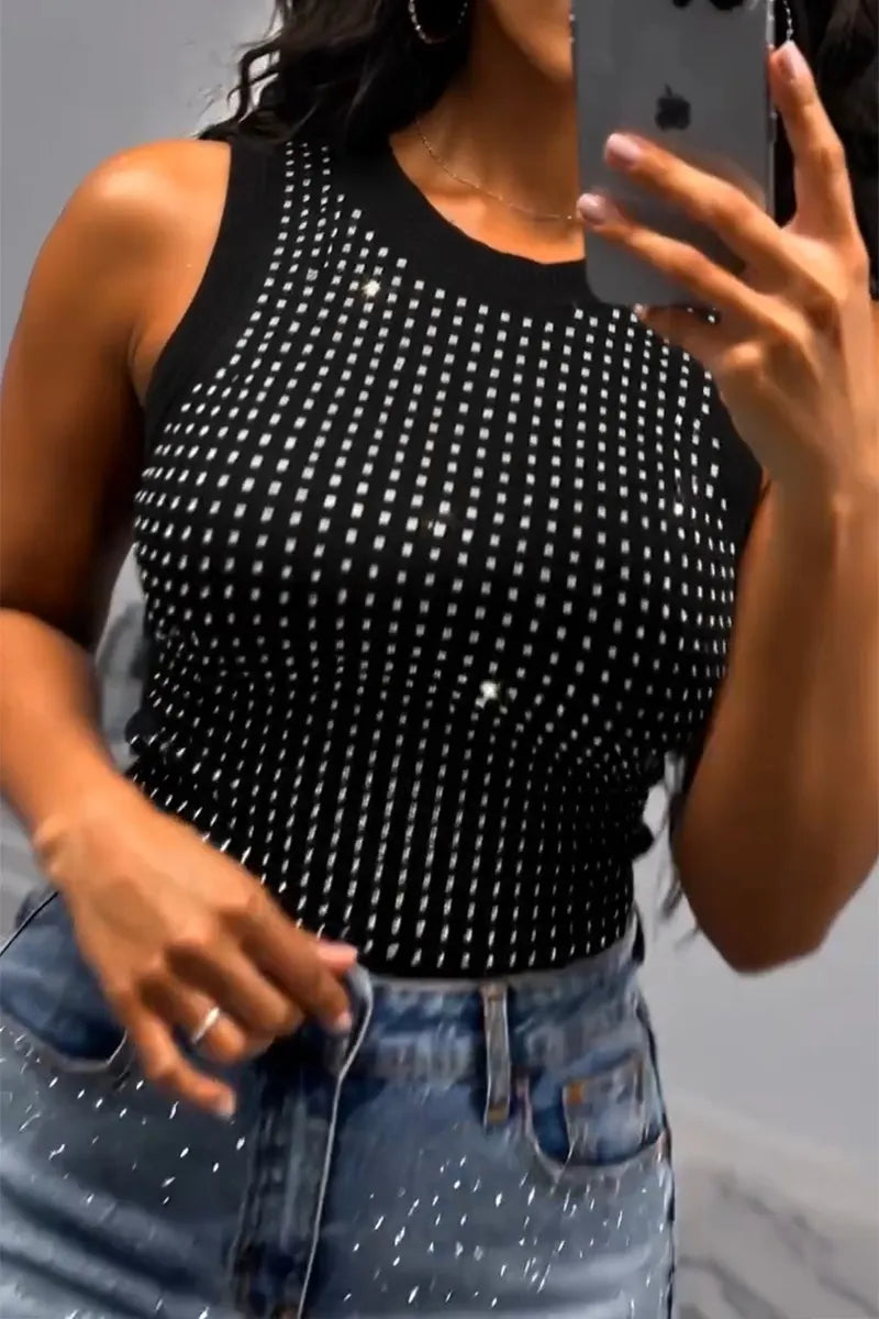 Women's Casual Rhinestone Vest or Washed Ripped Jeans