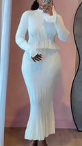 Women Round Neck Top + Slim Half Skirt Elegant Casual Set