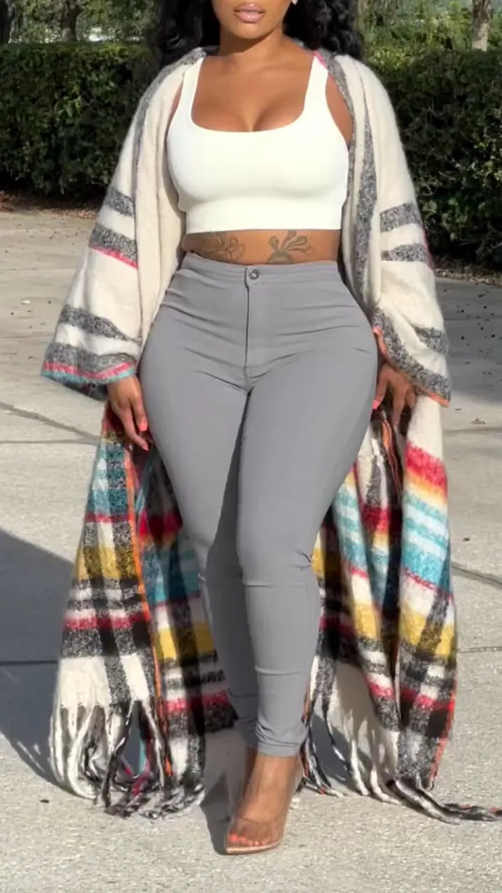 Women's Striped Tassel Fashion Long Cardigan
