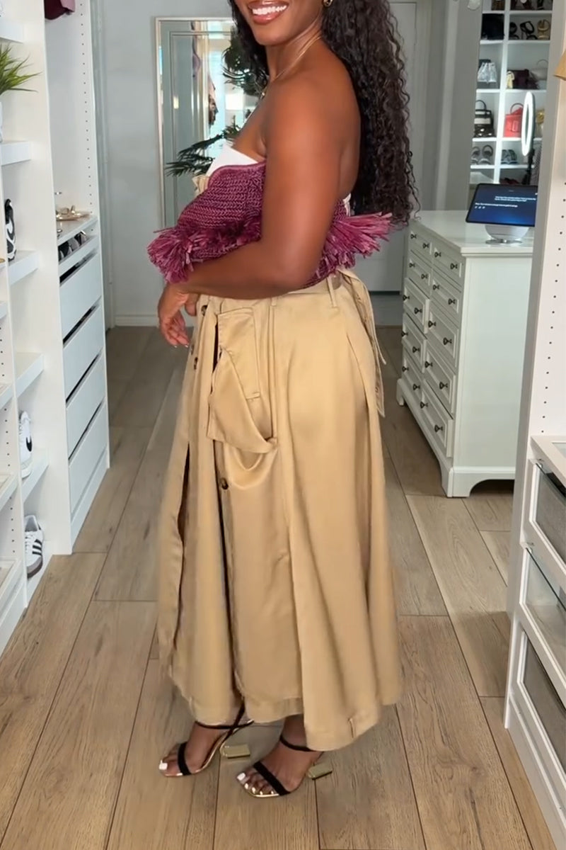 Women's Strapless Patchwork Double Breasted Elegant Temperament Dress