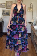 Women's Elegant Resort Layered Hem Floral Dress