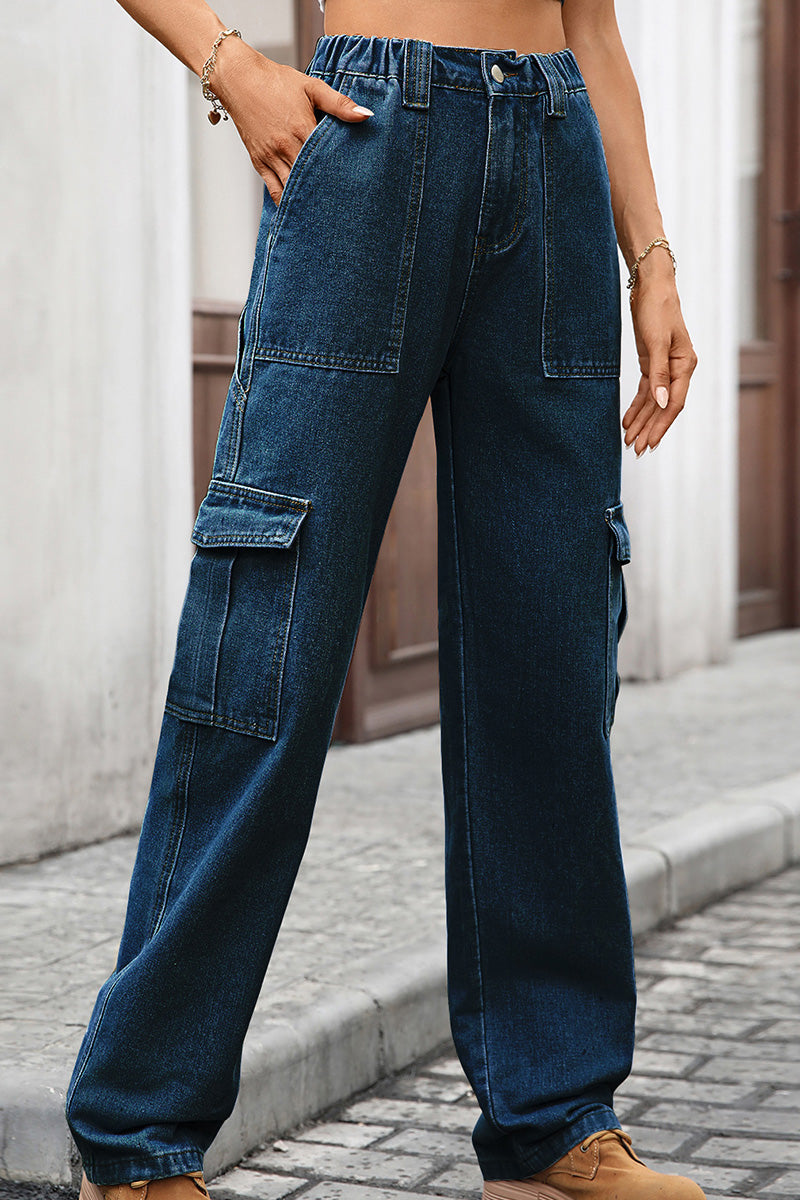 Women's Utility Chic Multi-Pocket Wide-Leg Jeans