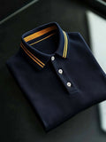 Men's Business Casual Simple Logo Button Short Sleeve Polo Shirt