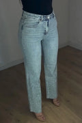 Women's Washed and Rhinestone Casual Jeans