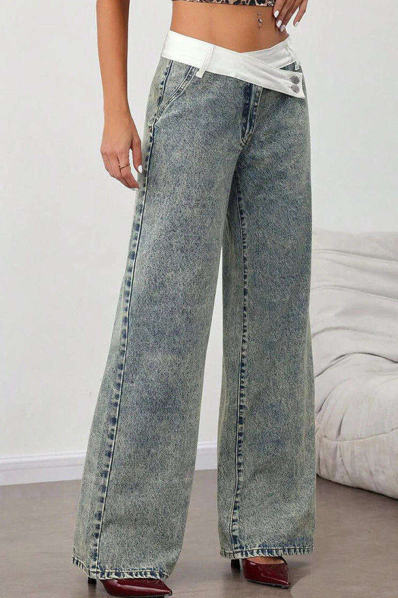 Women's Casual Wide Leg Irregular Denim Jeans