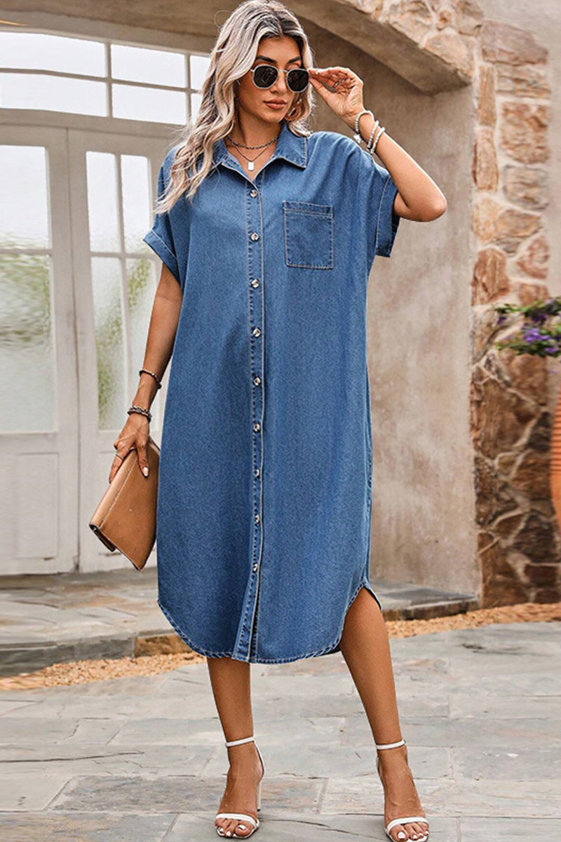 Women Single-breasted Loose Lazy Style Temperament Slim Long Dress