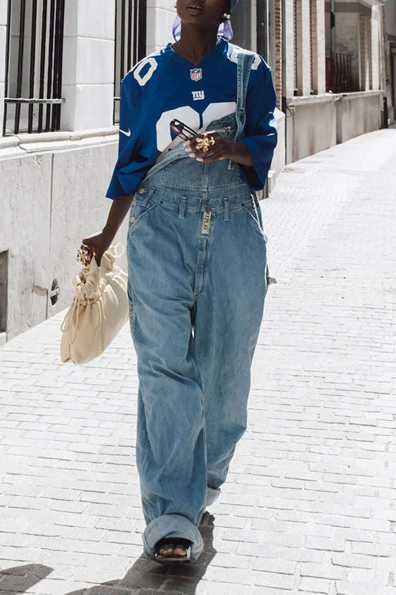 Women's Street Fashion Loose Wide Leg Denim Overalls
