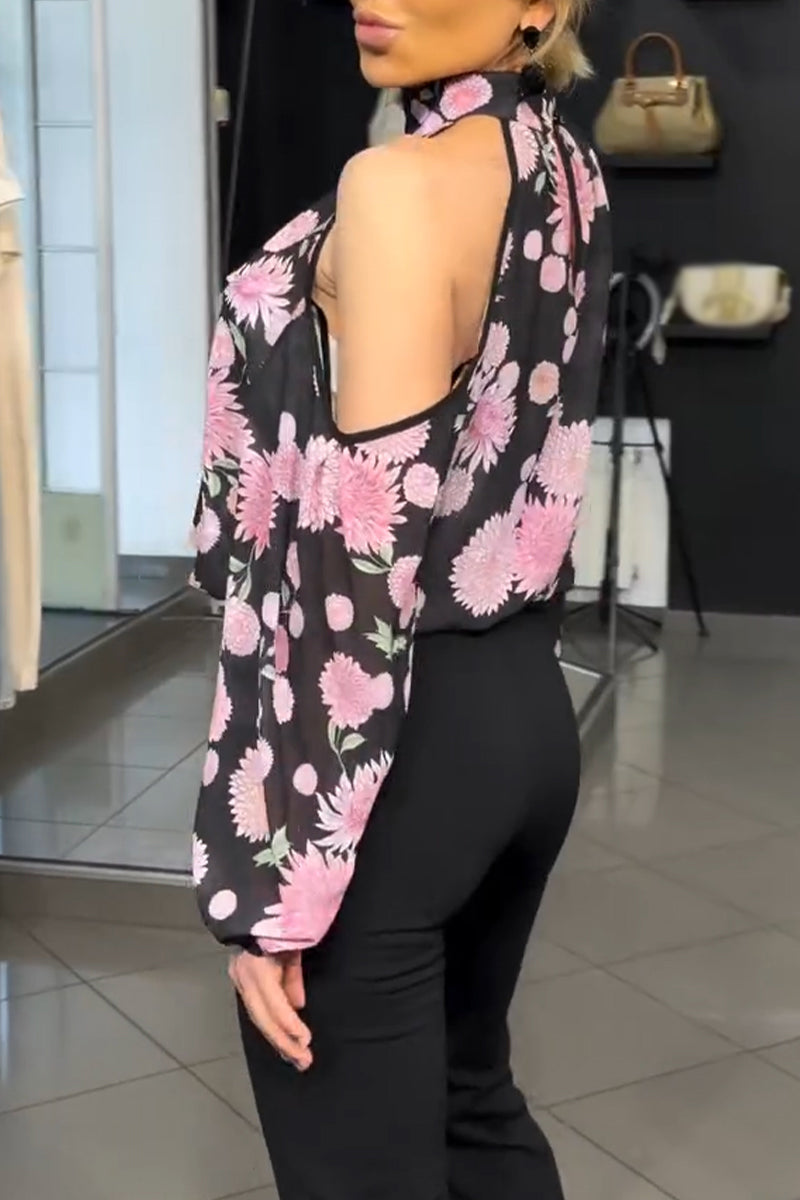 Women Neck Hanging Off Shoulder Printed Casual Top