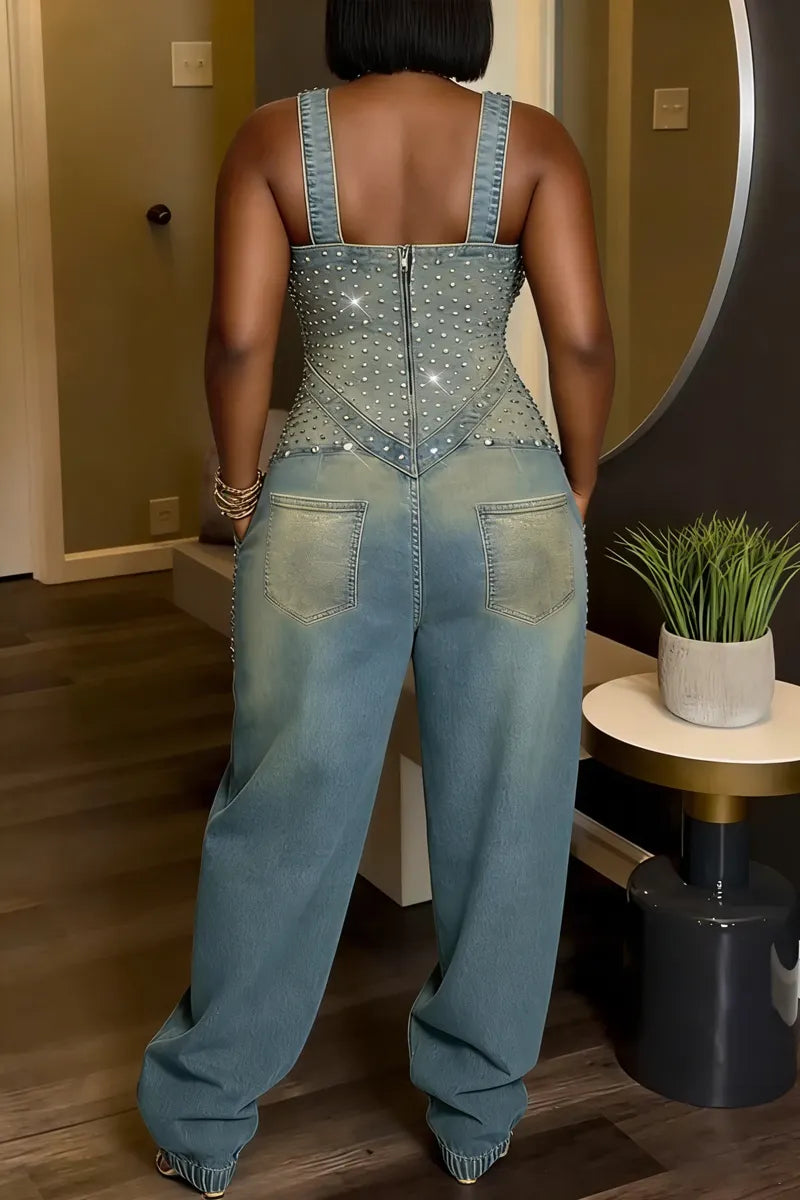 Hot Selling Women's Casual Rivet Denim Jumpsuit