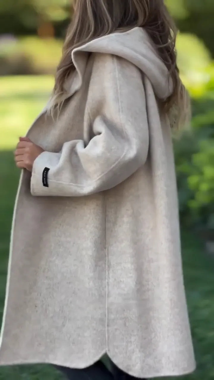 Womens Round Neck Hooded Casual Coat