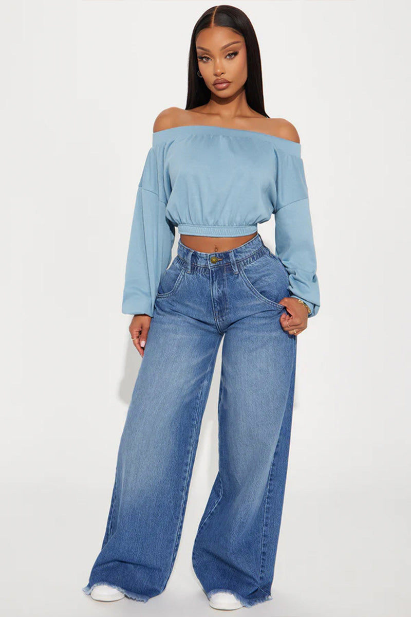 Retro Casual Frayed Cuff  Baggy Jans