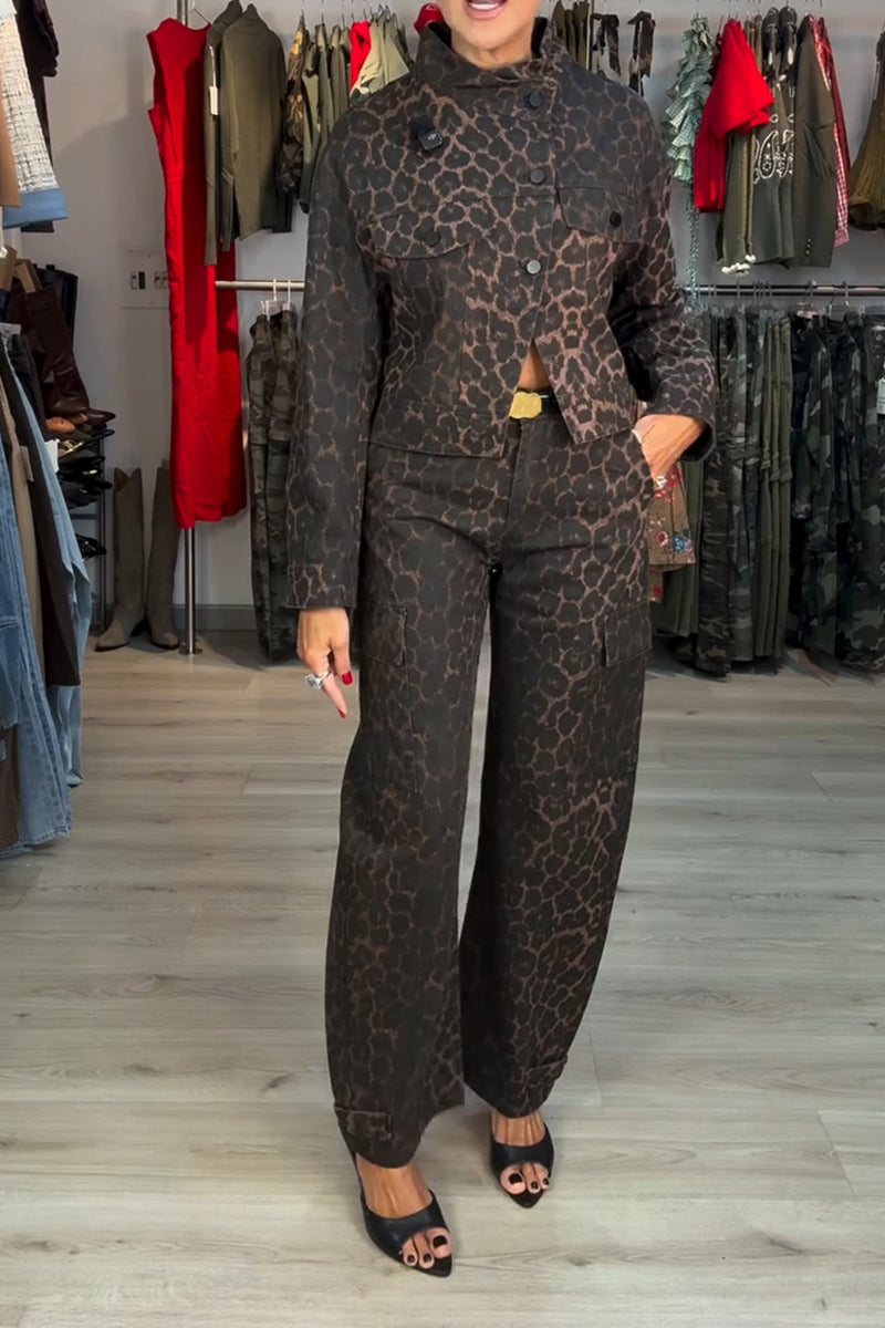 Women's Casual Leopard Loose Jacket or Cargo Pants