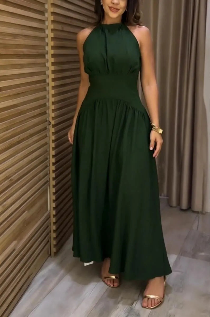 Women's Neck and Waist Tied Elegant Casual Solid Color Dress