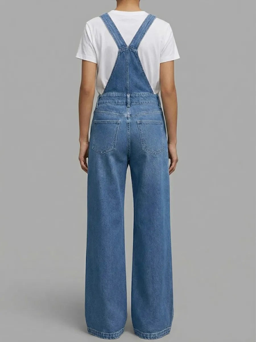Women's Sleeveless Casual Loose Denim Wide-leg Jumpsuit With Suspenders