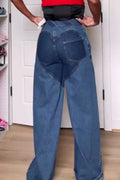 Women's Heart Print Cutout Wide Leg Jeans