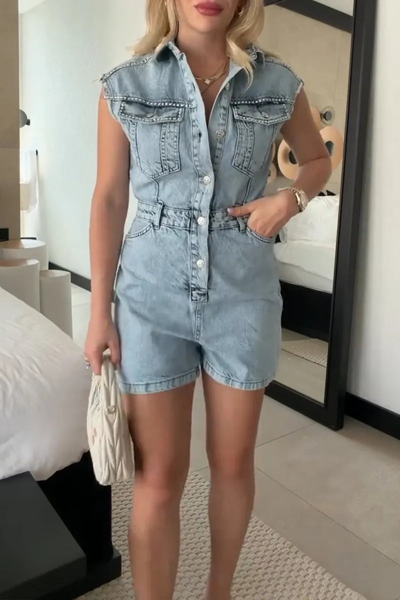 Women's Casual Sleeveless Denim Jumpsuit